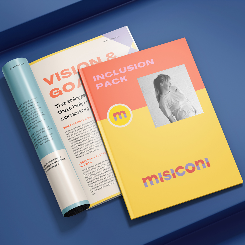 Op de afbeelding staat het digitale tijdschrift 'Inclusiepack' van Misiconi. Dit is een handleiding waar personen of bedrijven van kunnen leren om meer inclusief te werken.